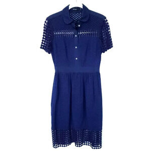 Karen Millen Womens Midi Dress US 4 Midnight Blue Lace Overlay Detail Collared